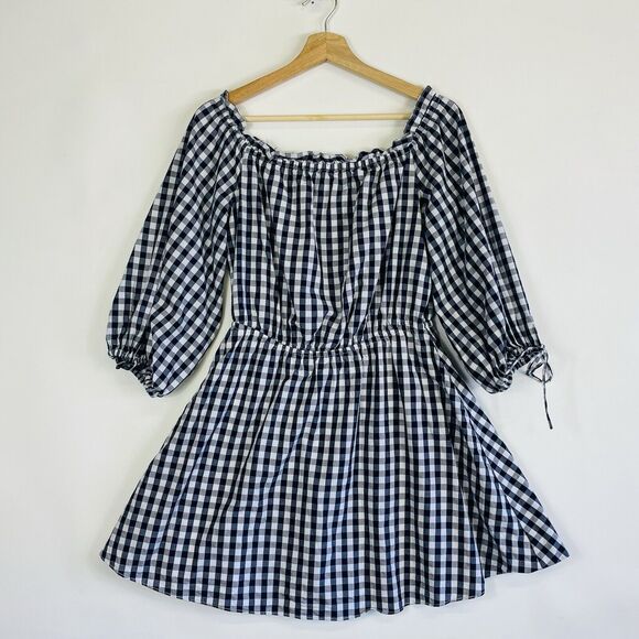 Lovers + Friends Get Lost Gingham Off Shoulder Mini Picnic Dress Womens Medium - Picture 1 of 16